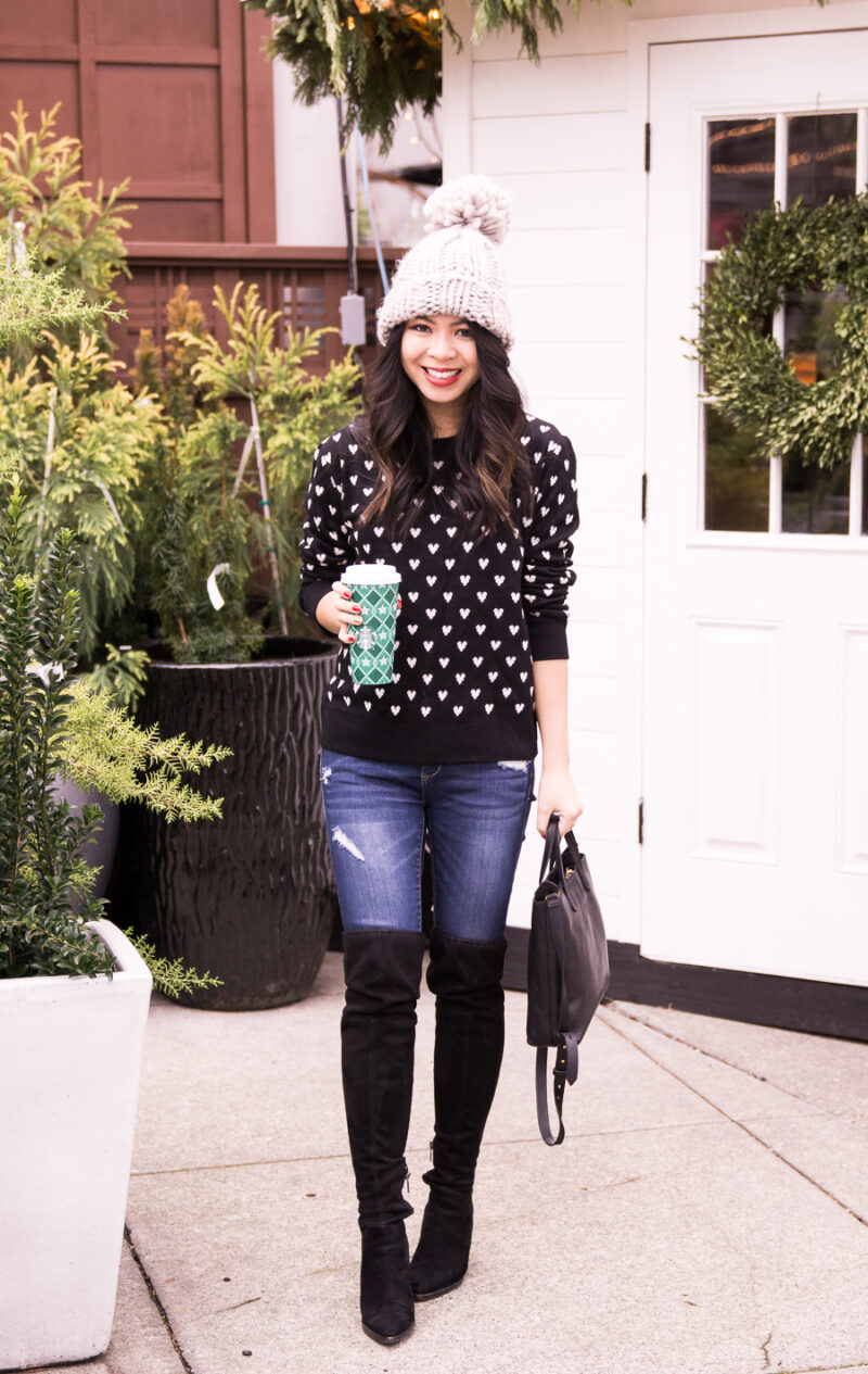 Black Polka Dot Tights with Over The Knee Boots Outfits (3 ideas