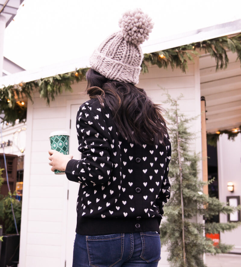Heart sweater, over the knee boots, chunky beanie, winter fashion, Seattle fashion blogger Just A Tina Bit