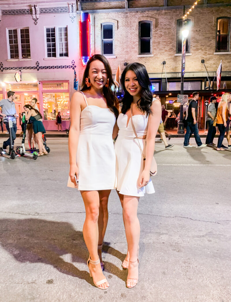 Austin bachelorette party ideas, things to do, clubbing on 6th street, bachelorette black and white outfits