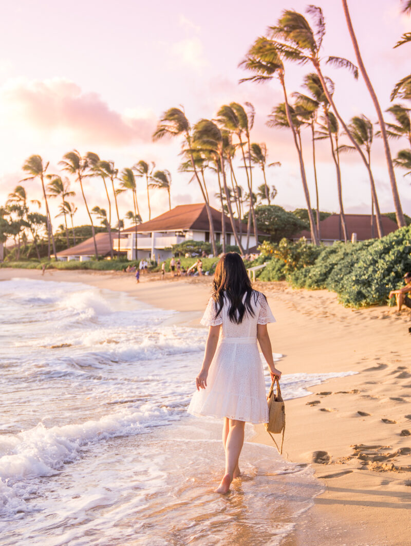 Top Things To Do in Kauai, Hawaii - Poipu Beach during pink sunset | Seattle Blogger Just A Tina Bit