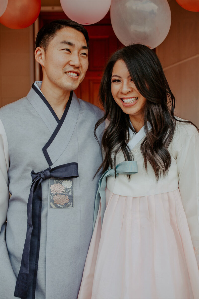 Traditional Korean wedding outfits, custom hanboks for wedding, tea ceremony