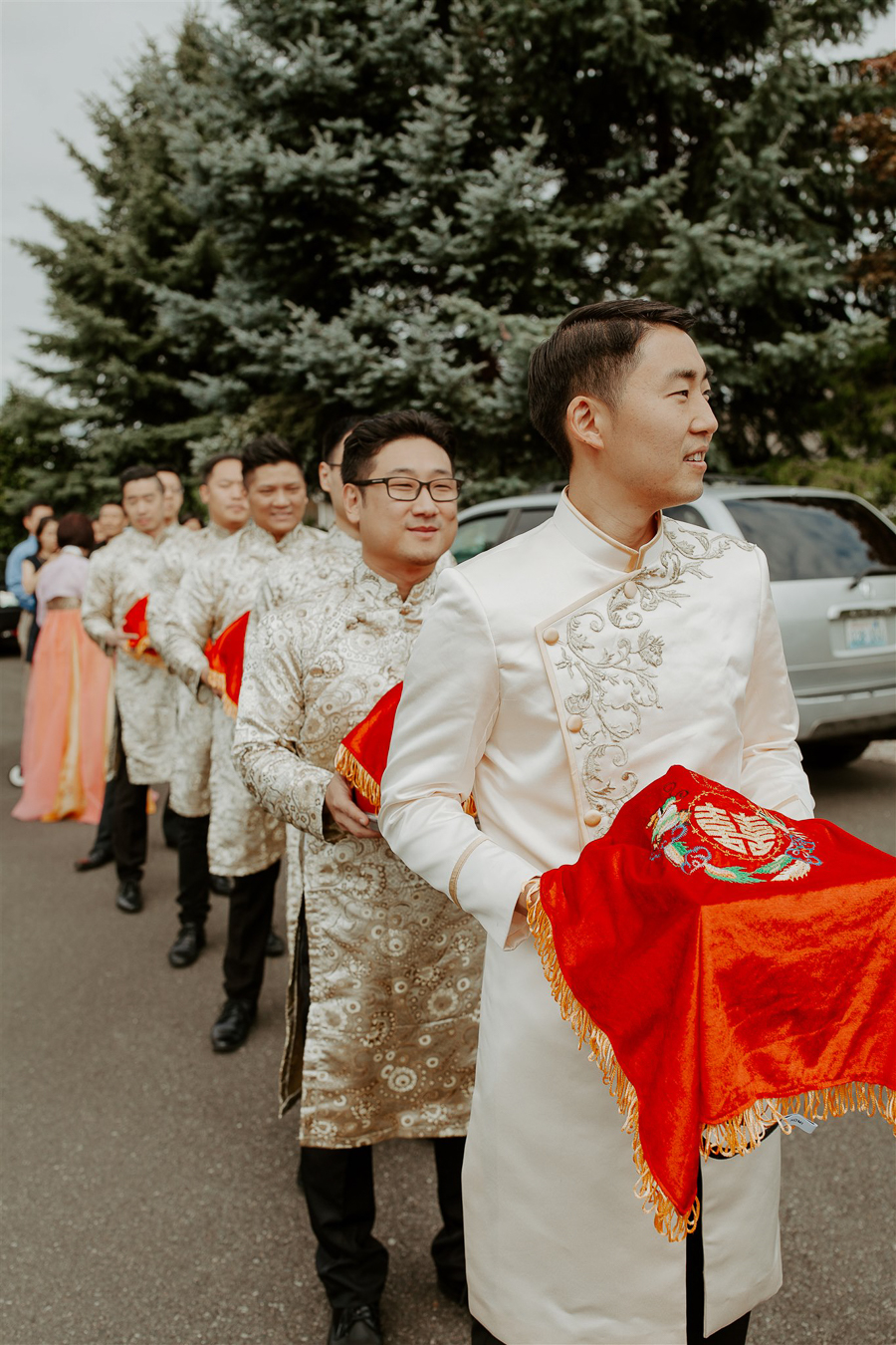 Traditional Vietnamese wedding tea ceremony, Vietnamese American, modern ao  dai for women and men, Seattle fashion blogger, mam qua red gifts