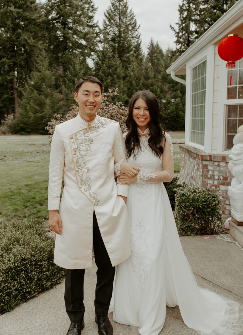 Traditional Vietnamese tea ceremony wedding, Vietnamese American, modern ao dai for women and men, Seattle fashion blogger, white wedding ao dai