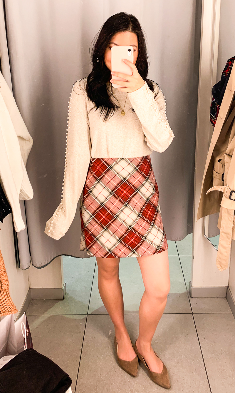 Holiday outfit ideas, NYE outfits, Seattle fashion blogger, mini plaid skirt with sweater