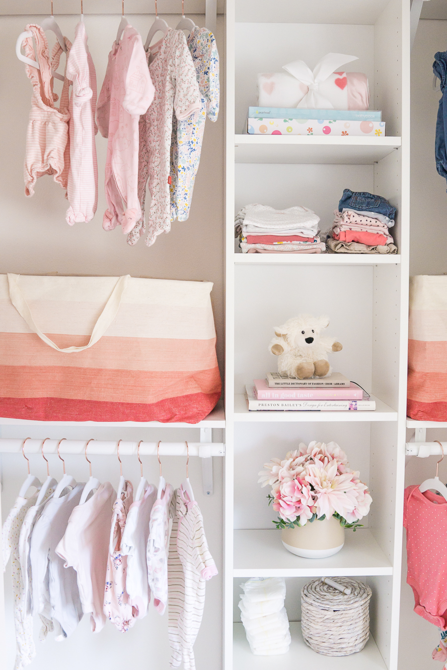 IKEA Billy Bookcase hack, custom nursery closet for baby girl, custom closet DIY project, Seattle home decor blogger Just A Tina Bit