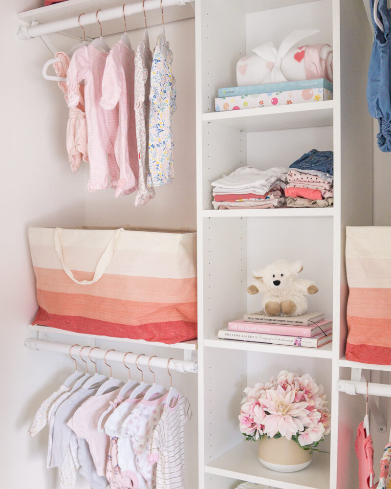IKEA Billy Bookcase hack, custom nursery closet for baby girl, custom closet DIY project, Seattle home decor blogger Just A Tina Bit