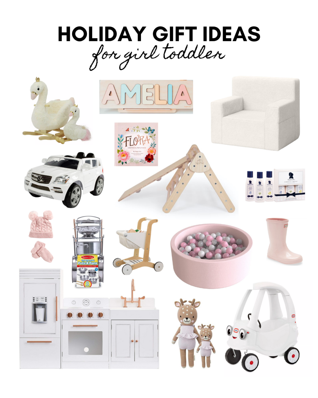 Holiday gift ideas for girl toddlers ages 1 to 2 years old, cute and pretty Christmas gift ideas for babies