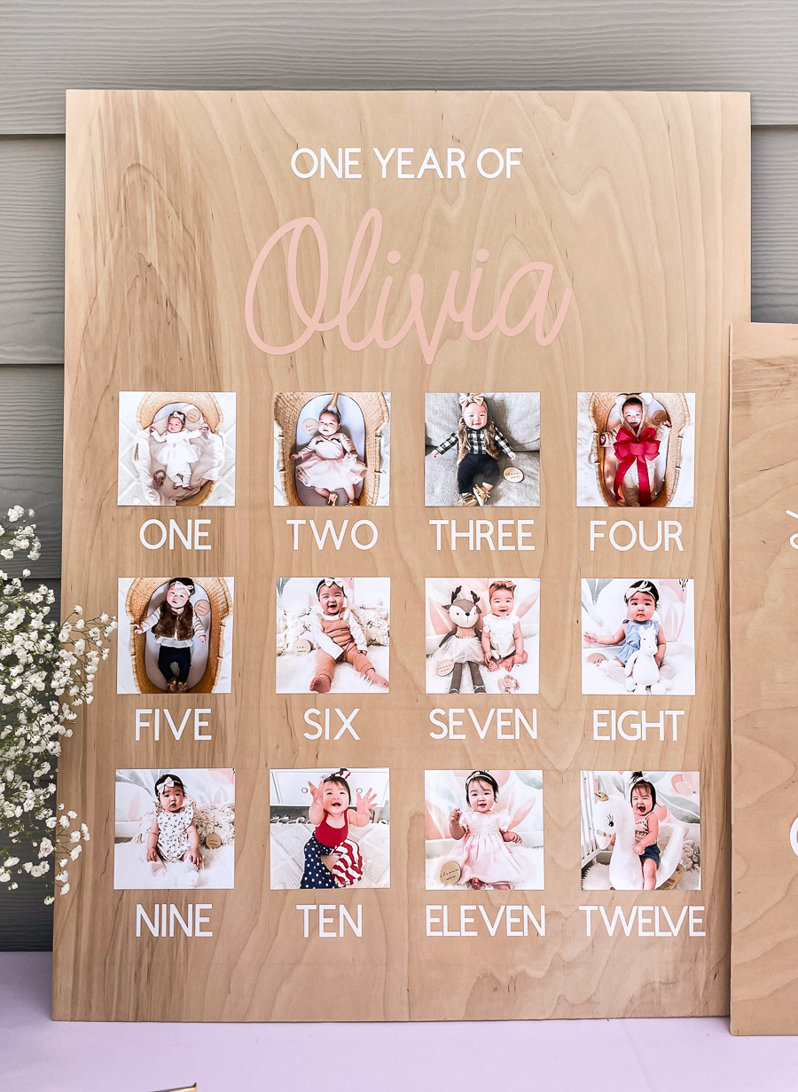DIY photo board tutorial, DIY one year old board, 12 months of Olivia one year board, Cricut vinyl DIY project