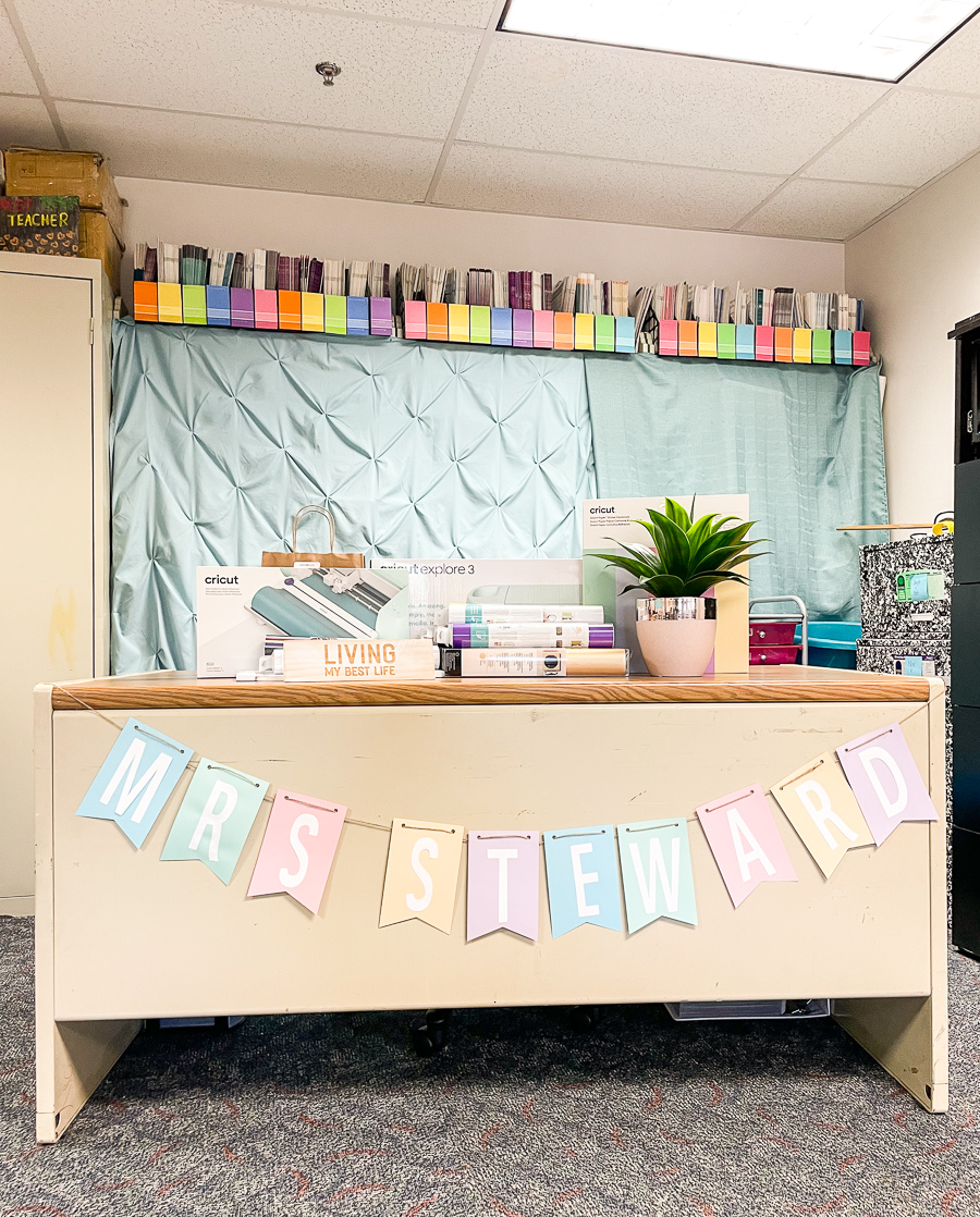 classroom decor, rainbow classroom, teacher desk decor, teacher name banner