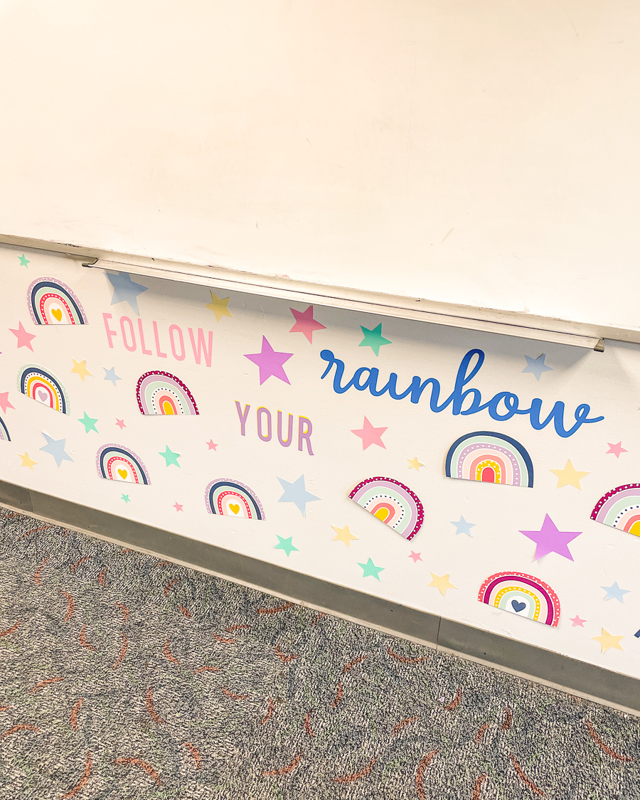 elementary classroom, rainbow classroom theme, follow your rainbow