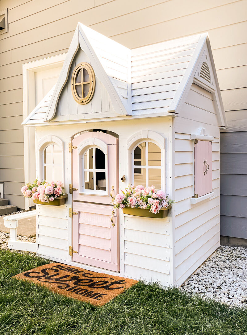 White and Pink Playhouse Makeover