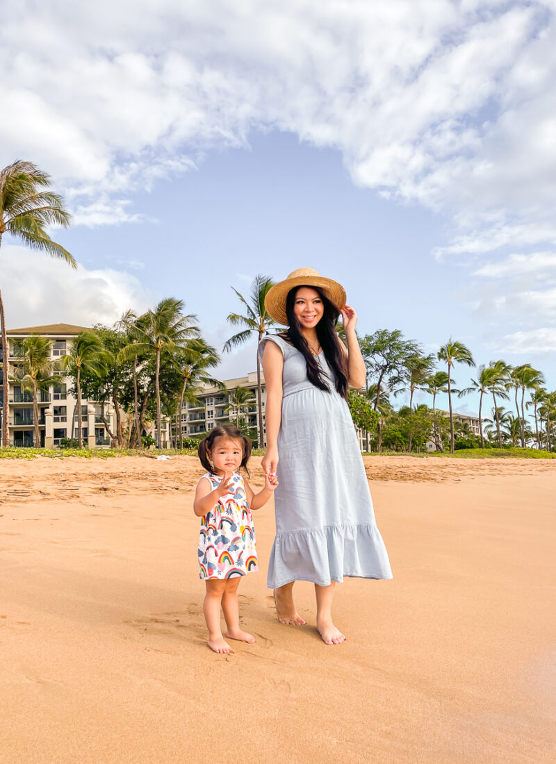 Maui babymoon trip, Maui Beach Fun, Olivia Playing on Beach, Evening Beach Trips, Hotel Beach