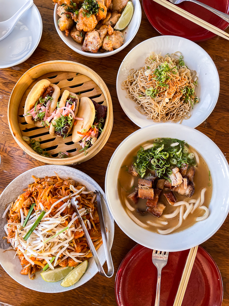 Star Noodle in Maui - bao buns, garlic noodles, and nuoc cham chicken wings, pad thai, star udon noodles