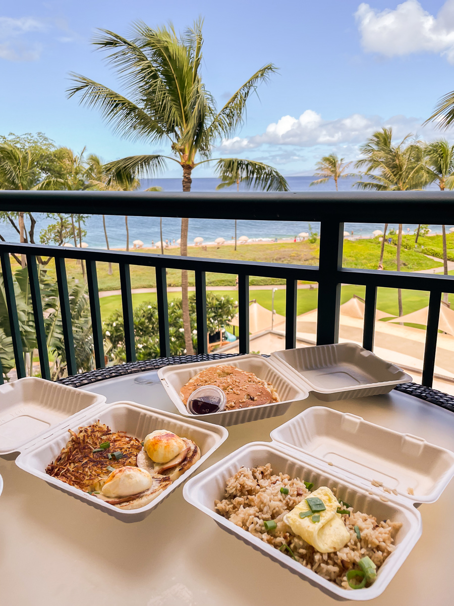 808 Grindz Cafe with Maui hotel balcony ocean view