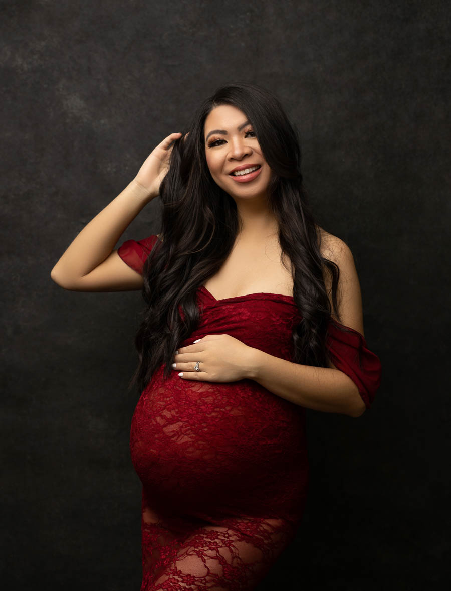 red lace maternity dres