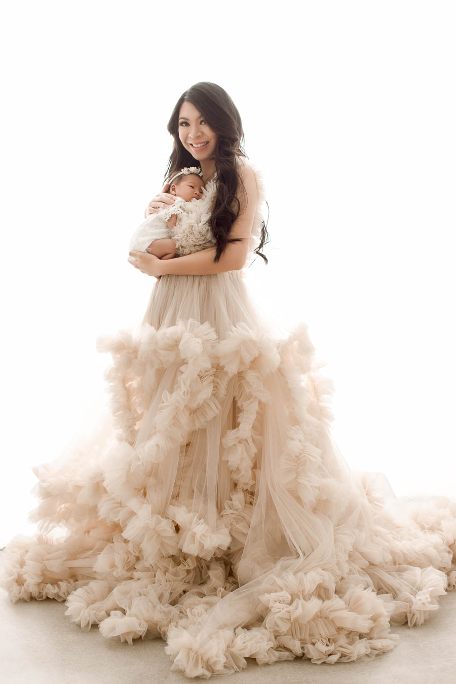 maternity tulle dress with newborn, glam newborn photo