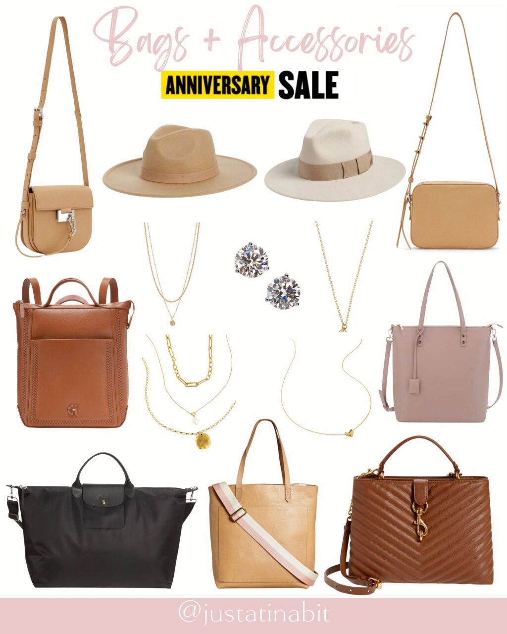 nordstrom anniversary sale 2023 bags and accessories under $200, felt hats, layered gold jewelry